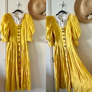 Yellow Dirndl German Trachten Landhaus Berwin & Wolff Vintage Linen Dress